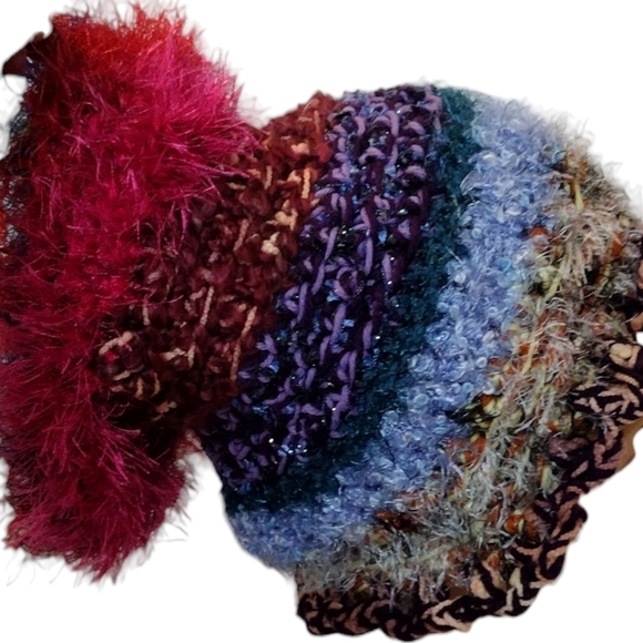 Slouchy Bohemian crocheted handmade OOAK multi colorful fibers - Picture 5 of 7